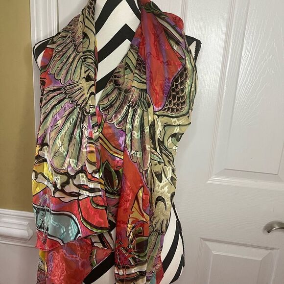 NWT Christian Audigier 100%silk multi color extra large scarf - Picture 4 of 13